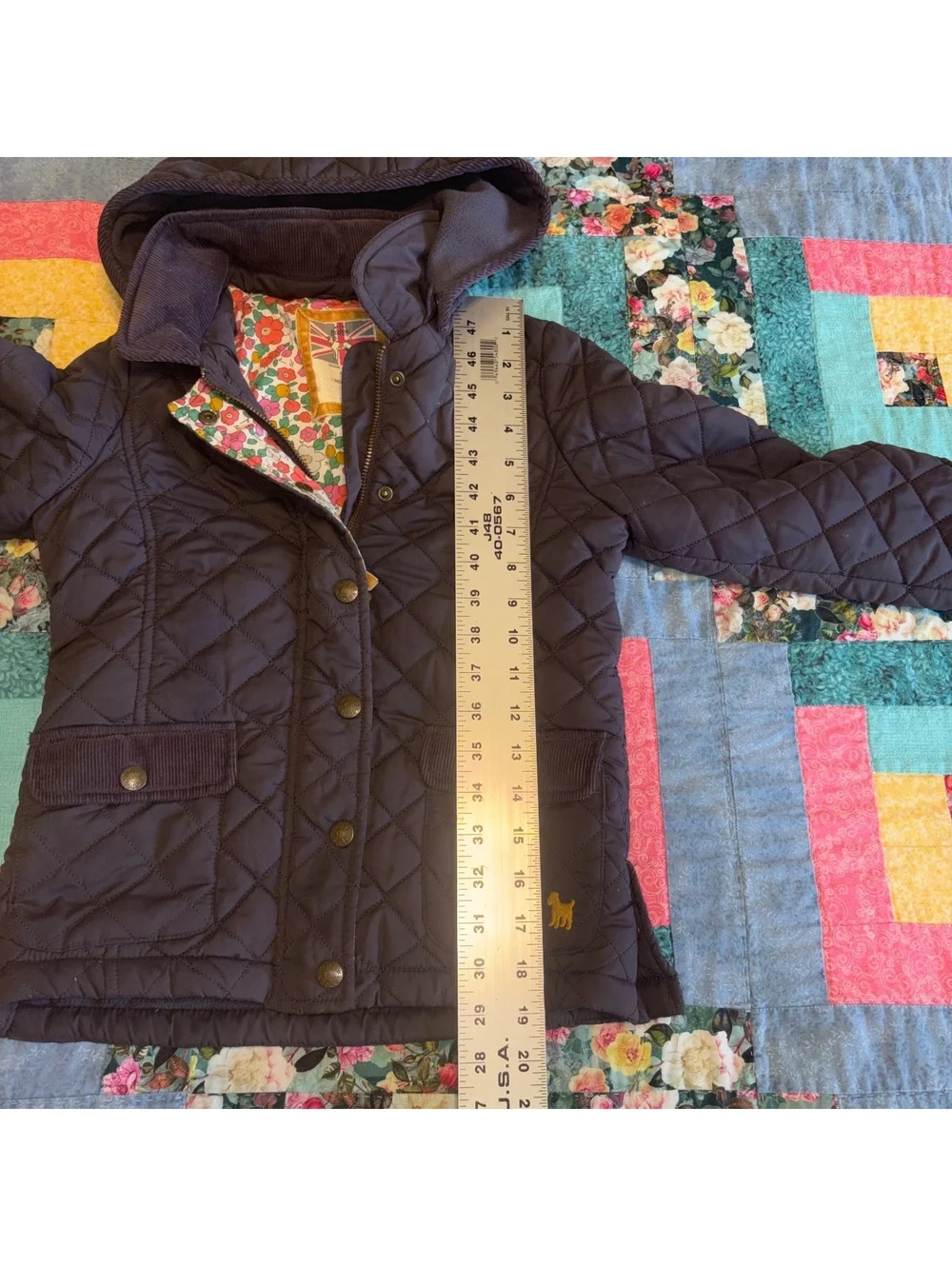 Mini Boden Girls 6-7Y Quilted Hooded Jacket with Floral Lining for Kids